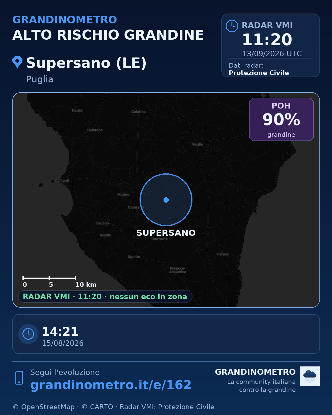 Mappa dell'evento: grandine a Supersano (LE)
