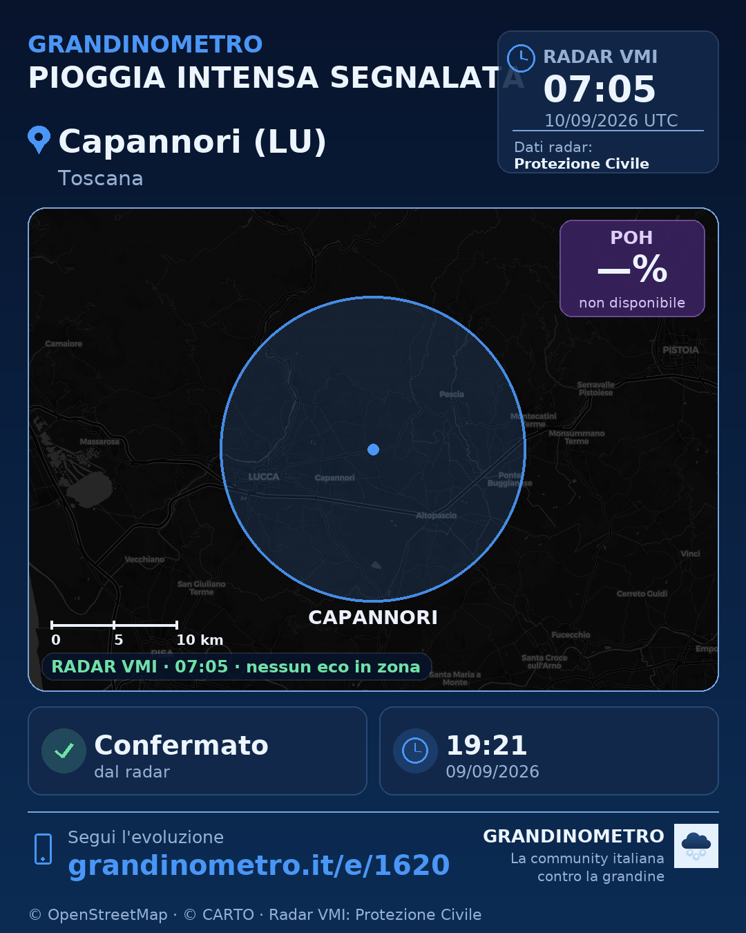 Mappa dell'evento: pioggia intensa a Capannori (LU)
