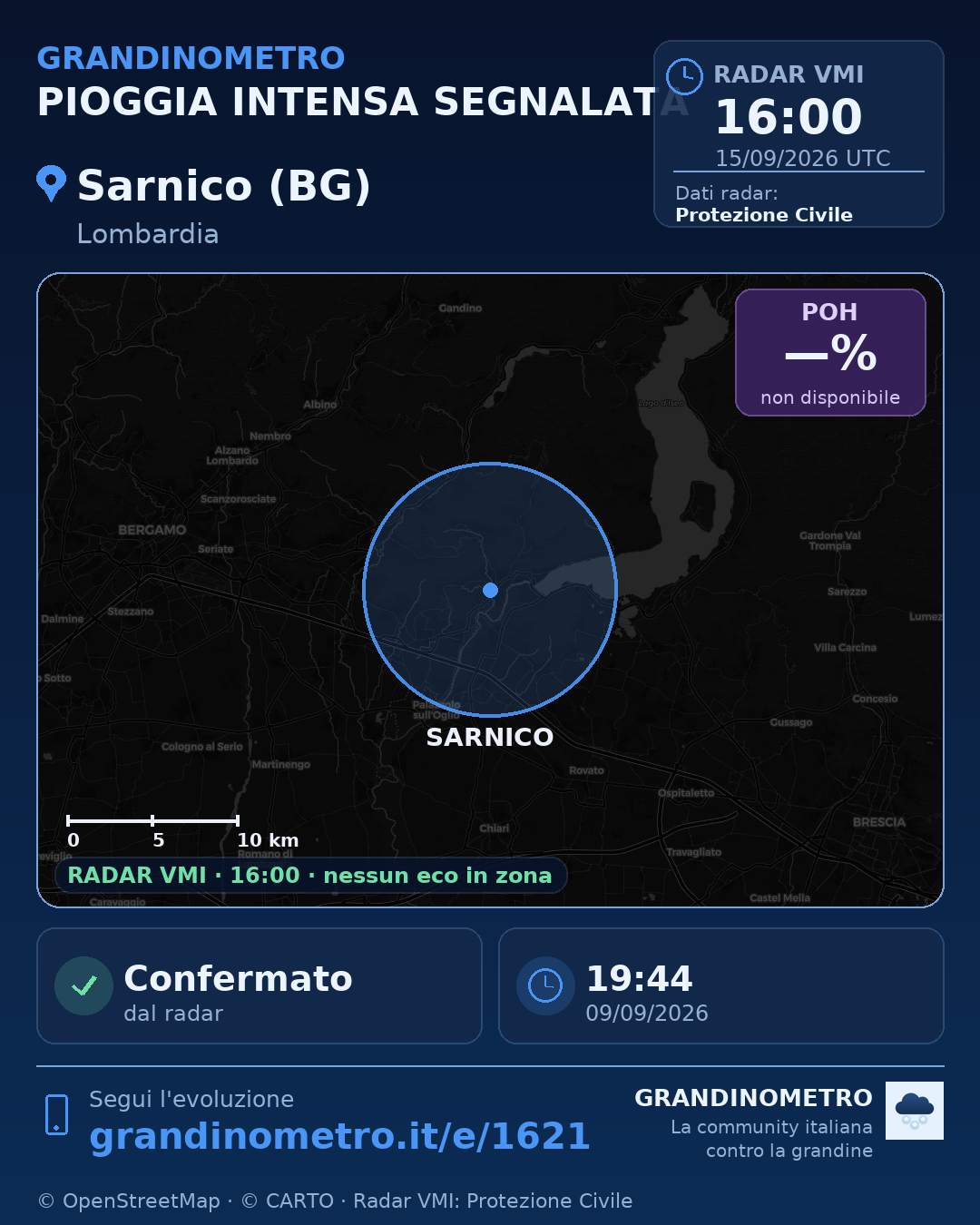 Mappa dell'evento: pioggia intensa a Sarnico (BG)