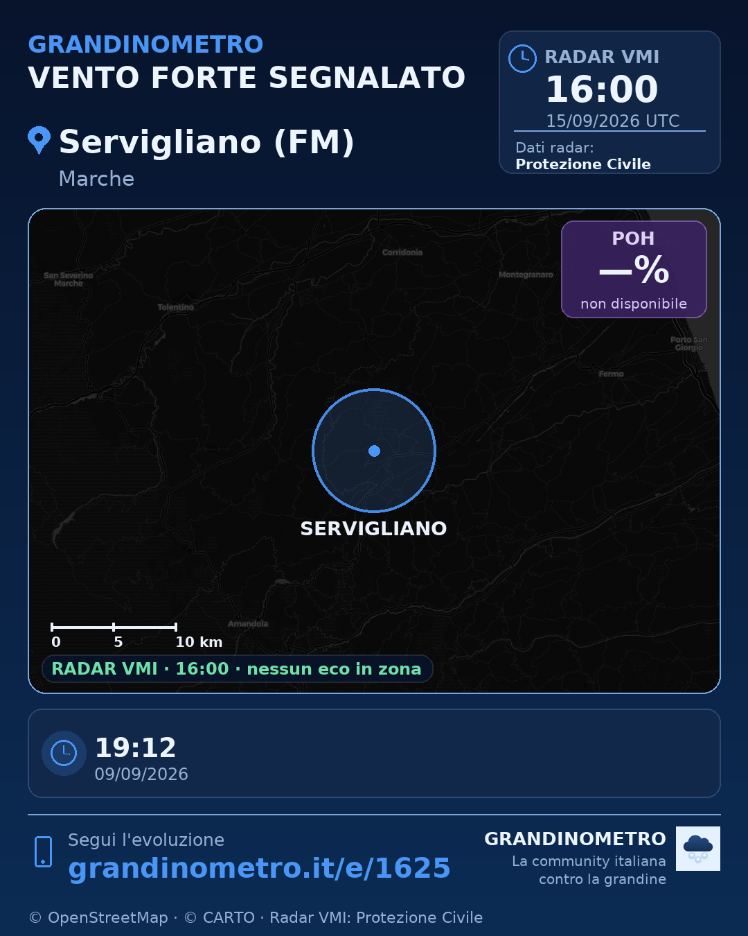 Mappa dell'evento: vento forte a Servigliano (FM)