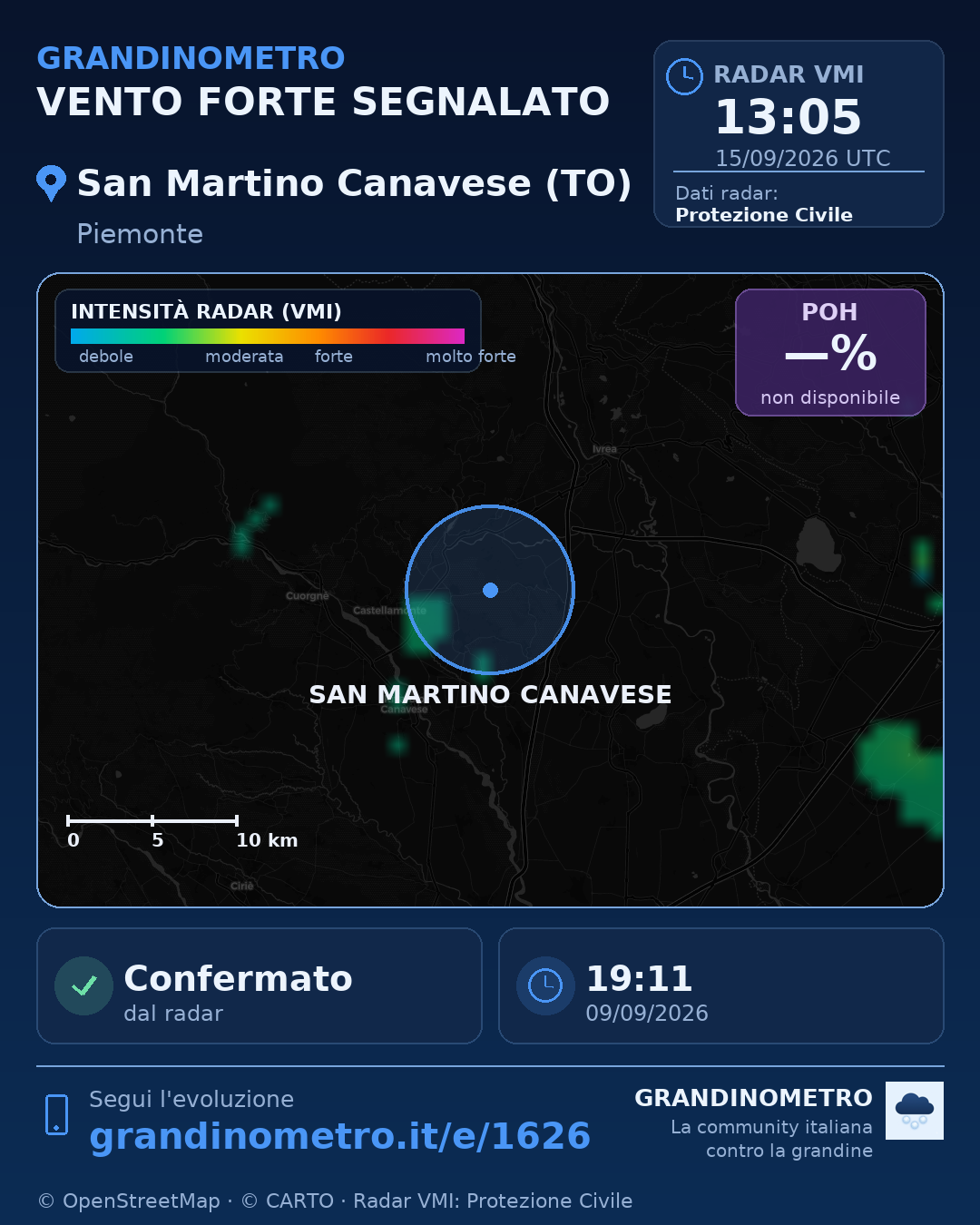 Mappa dell'evento: vento forte a San Martino Canavese (TO)