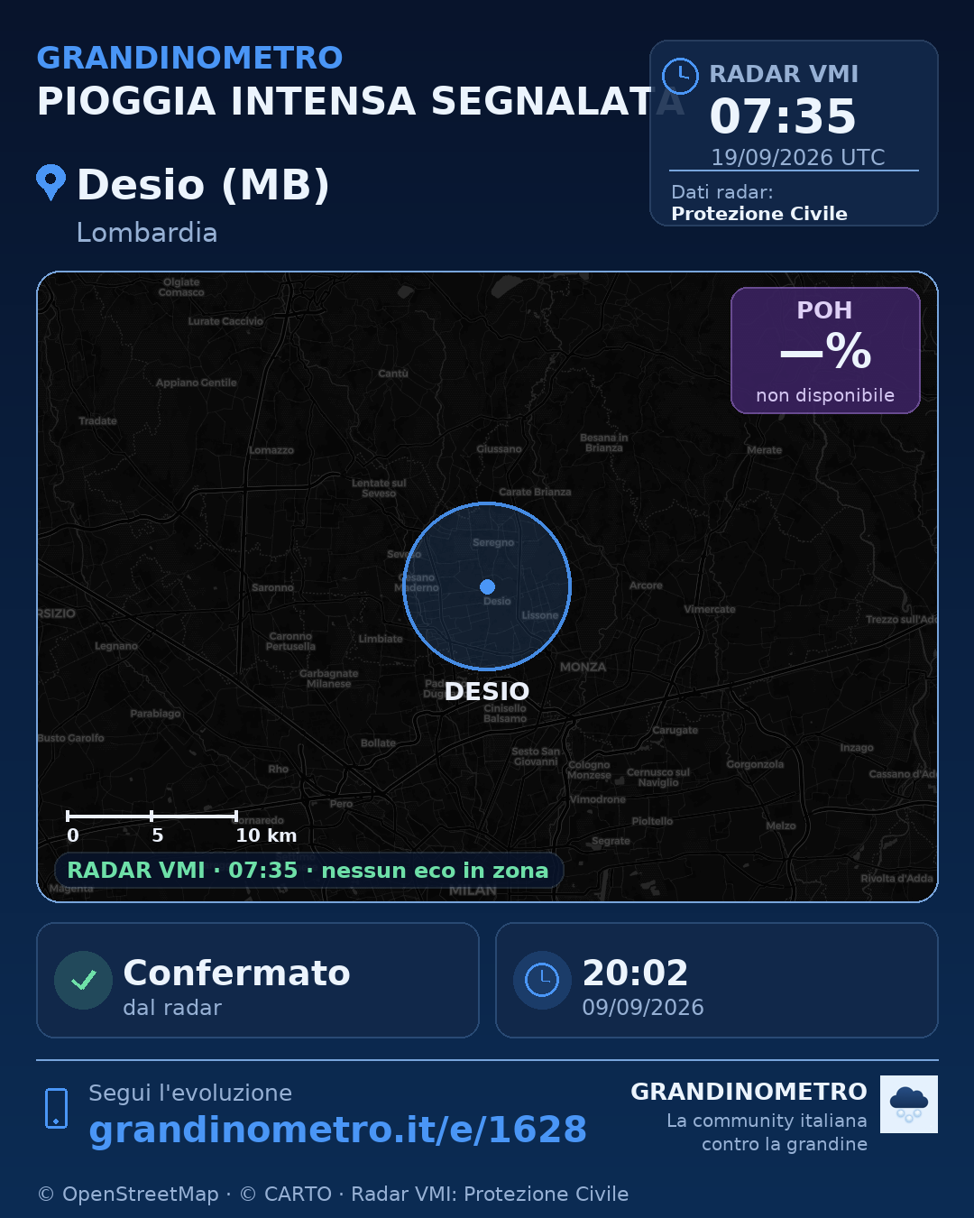 Mappa dell'evento: pioggia intensa a Desio (MB)