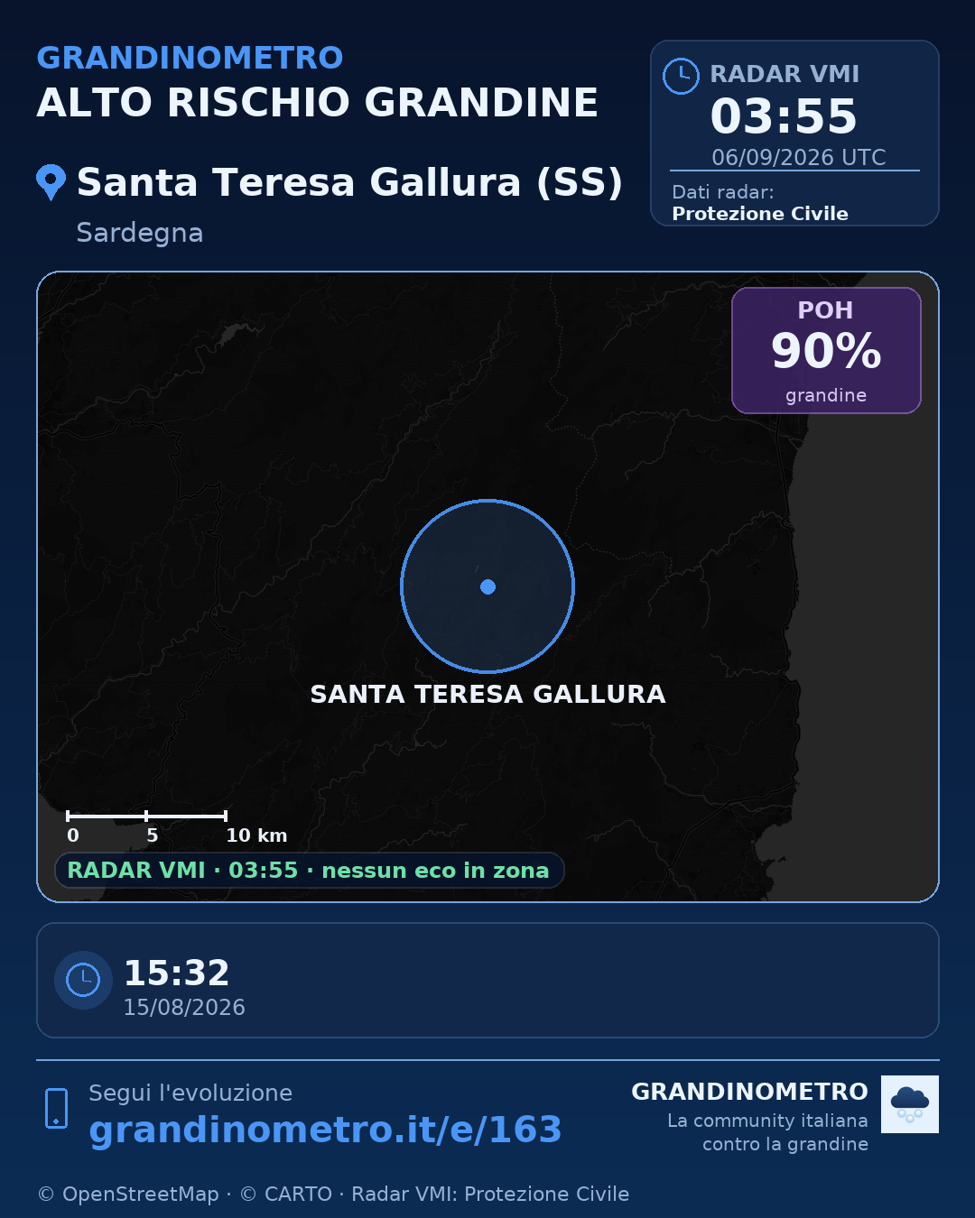 Mappa dell'evento: grandine a Santa Teresa Gallura (SS)