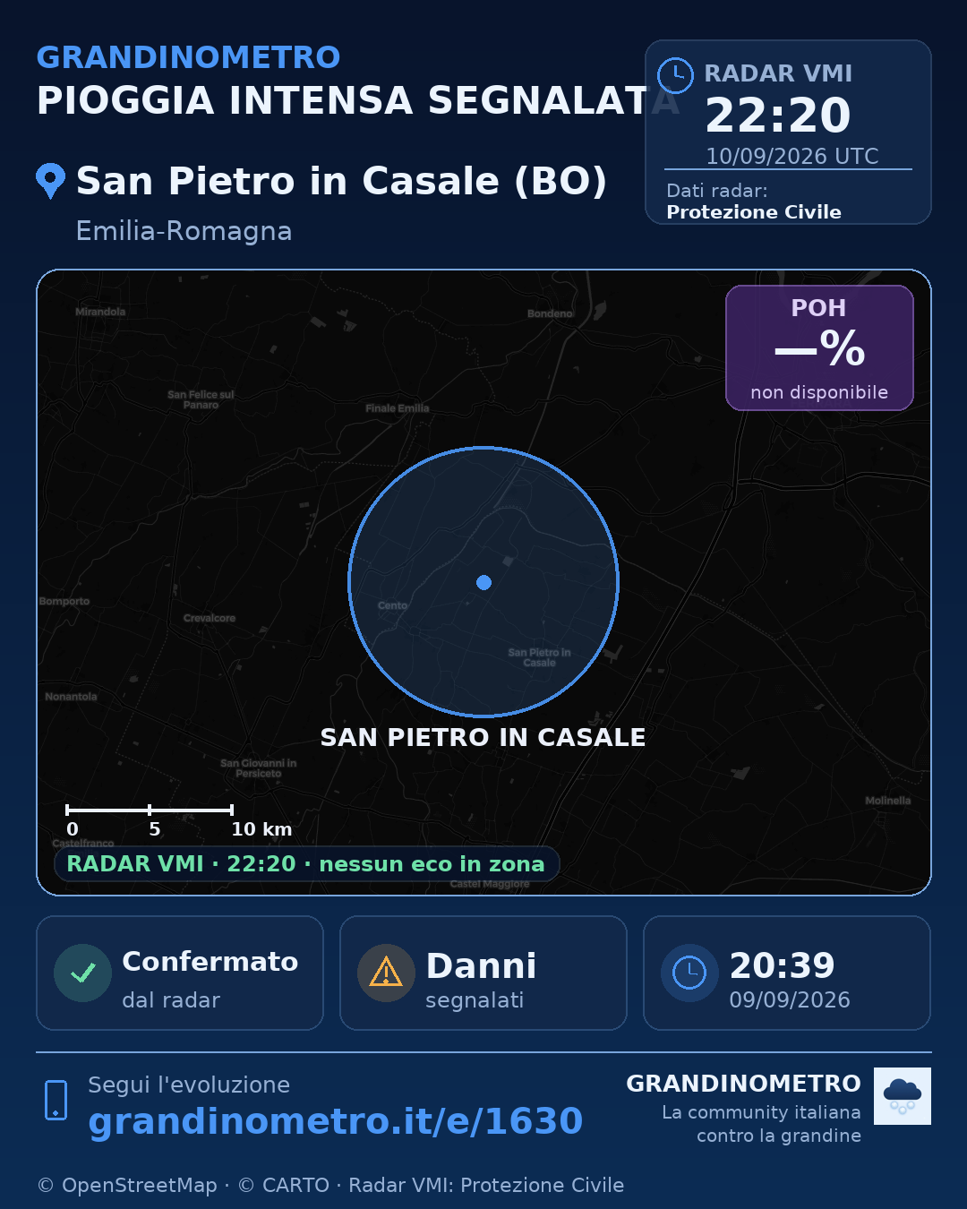 Mappa dell'evento: pioggia intensa a San Pietro in Casale (BO)