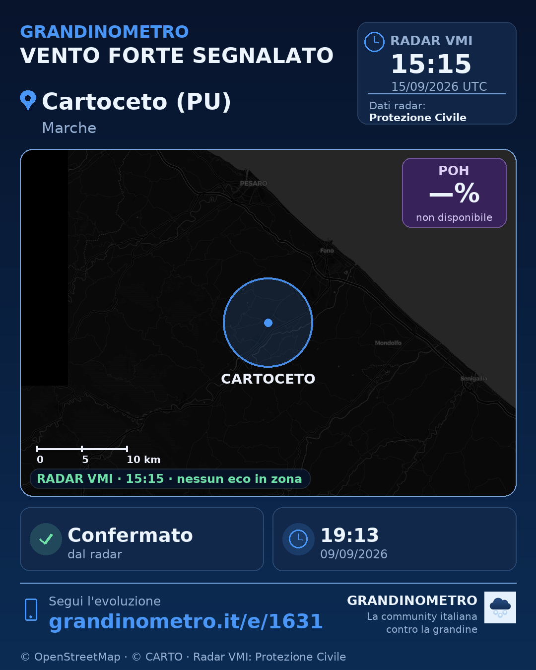 Mappa dell'evento: vento forte a Cartoceto (PU)