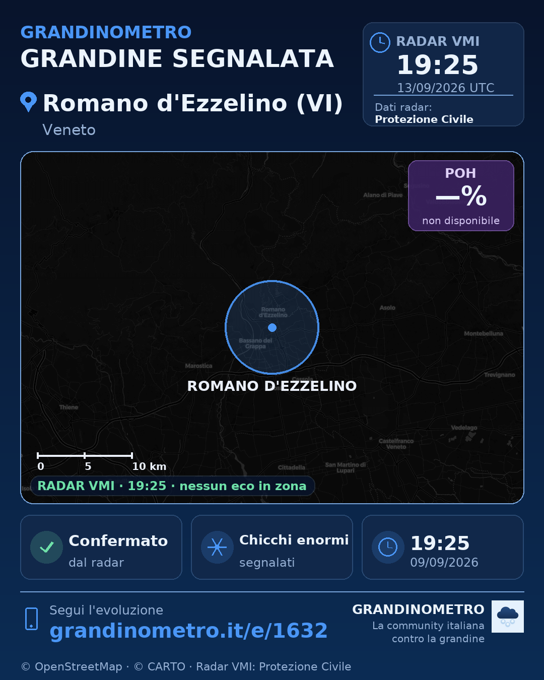 Mappa dell'evento: grandine a Romano d'Ezzelino (VI)