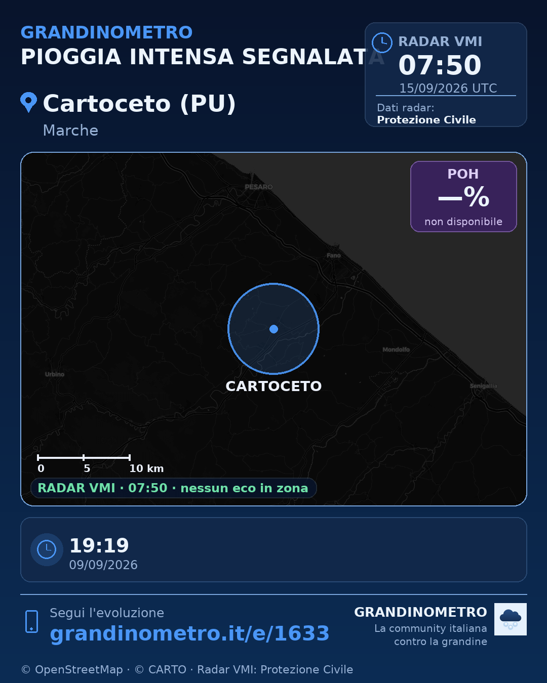 Mappa dell'evento: pioggia intensa a Cartoceto (PU)