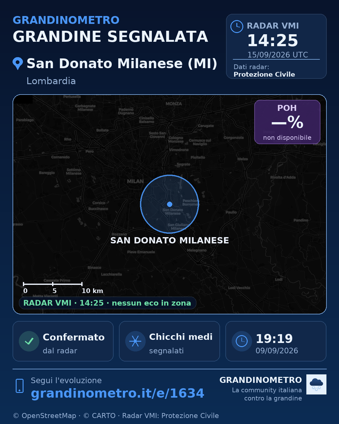 Mappa dell'evento: grandine a San Donato Milanese (MI)