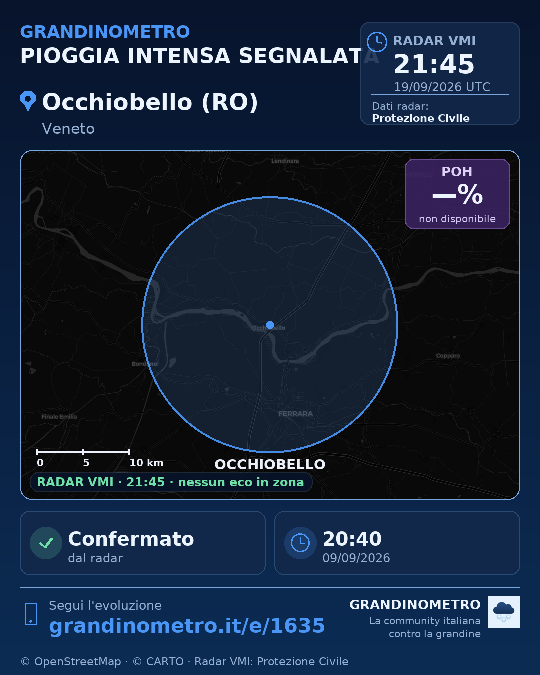 Mappa dell'evento: pioggia intensa a Occhiobello (RO)