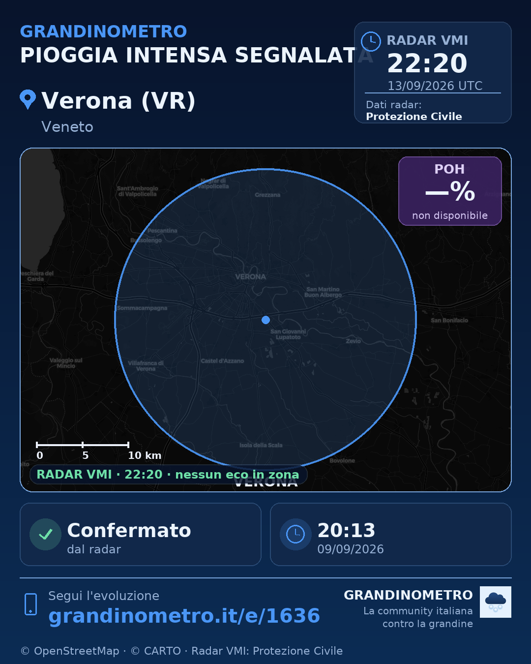 Mappa dell'evento: pioggia intensa a Verona (VR)