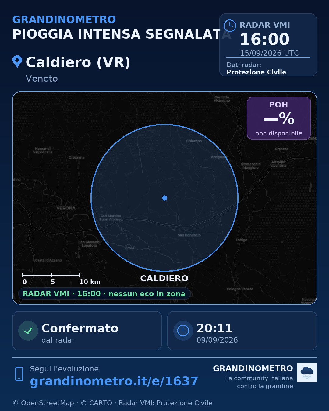 Mappa dell'evento: pioggia intensa a Caldiero (VR)