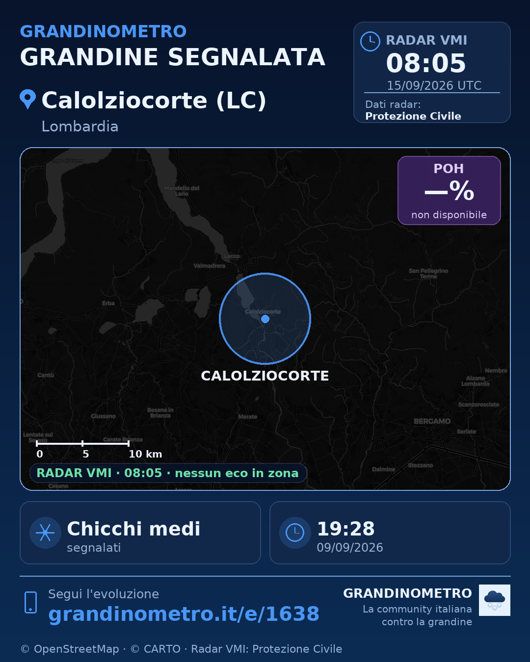 Mappa dell'evento: grandine a Calolziocorte (LC)
