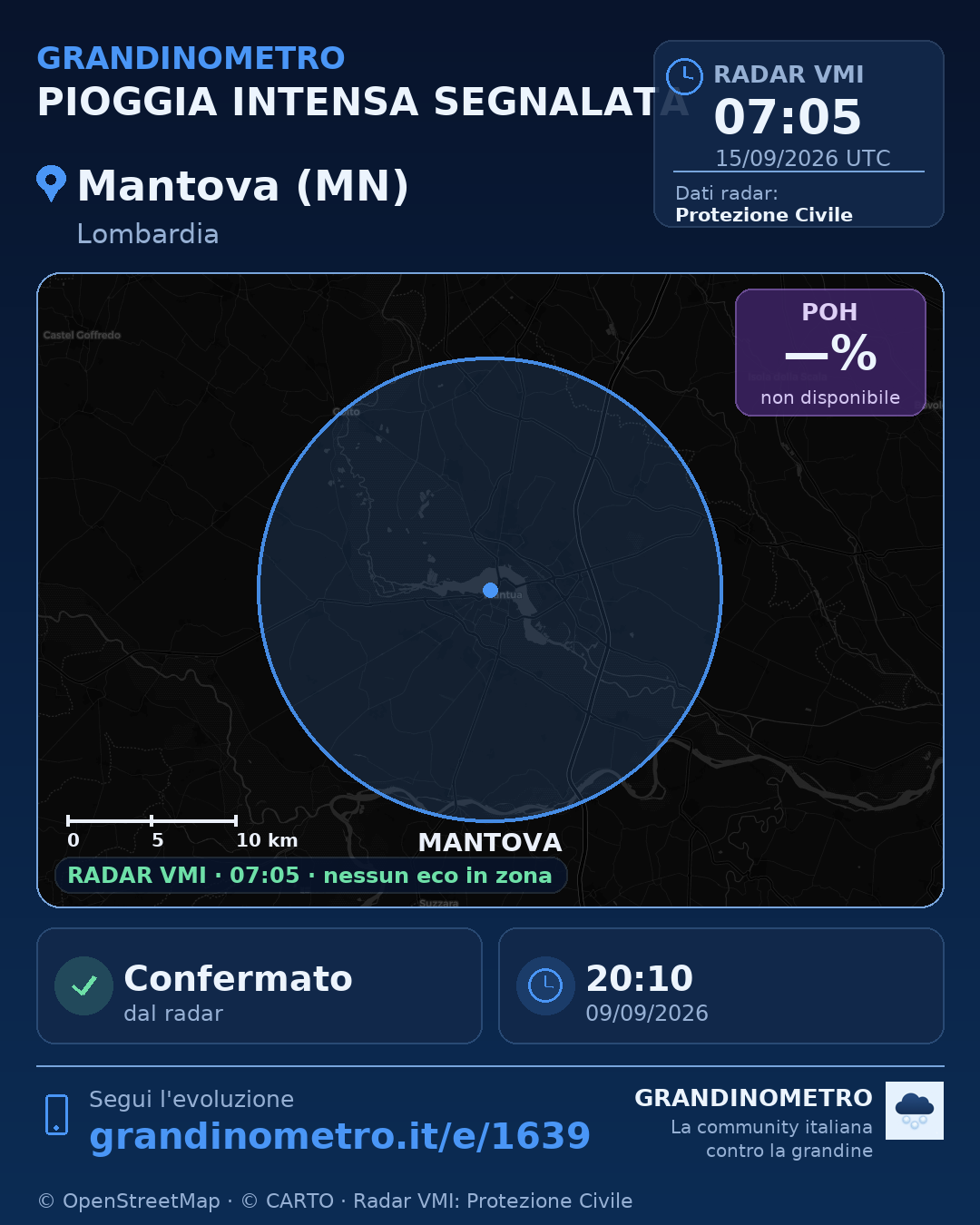 Mappa dell'evento: pioggia intensa a Mantova (MN)