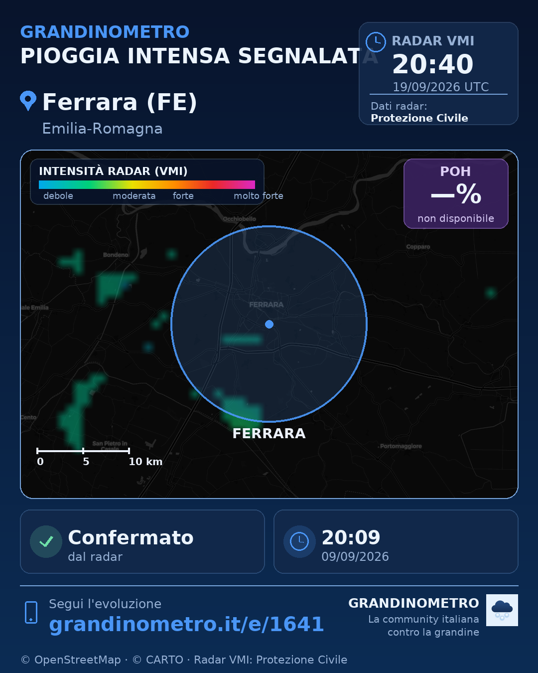 Mappa dell'evento: pioggia intensa a Ferrara (FE)