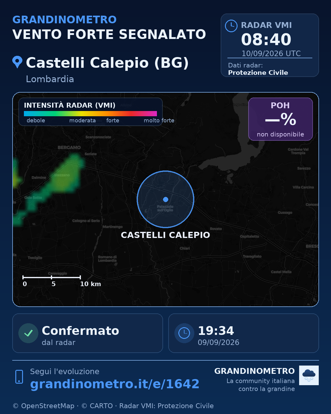 Mappa dell'evento: vento forte a Castelli Calepio (BG)