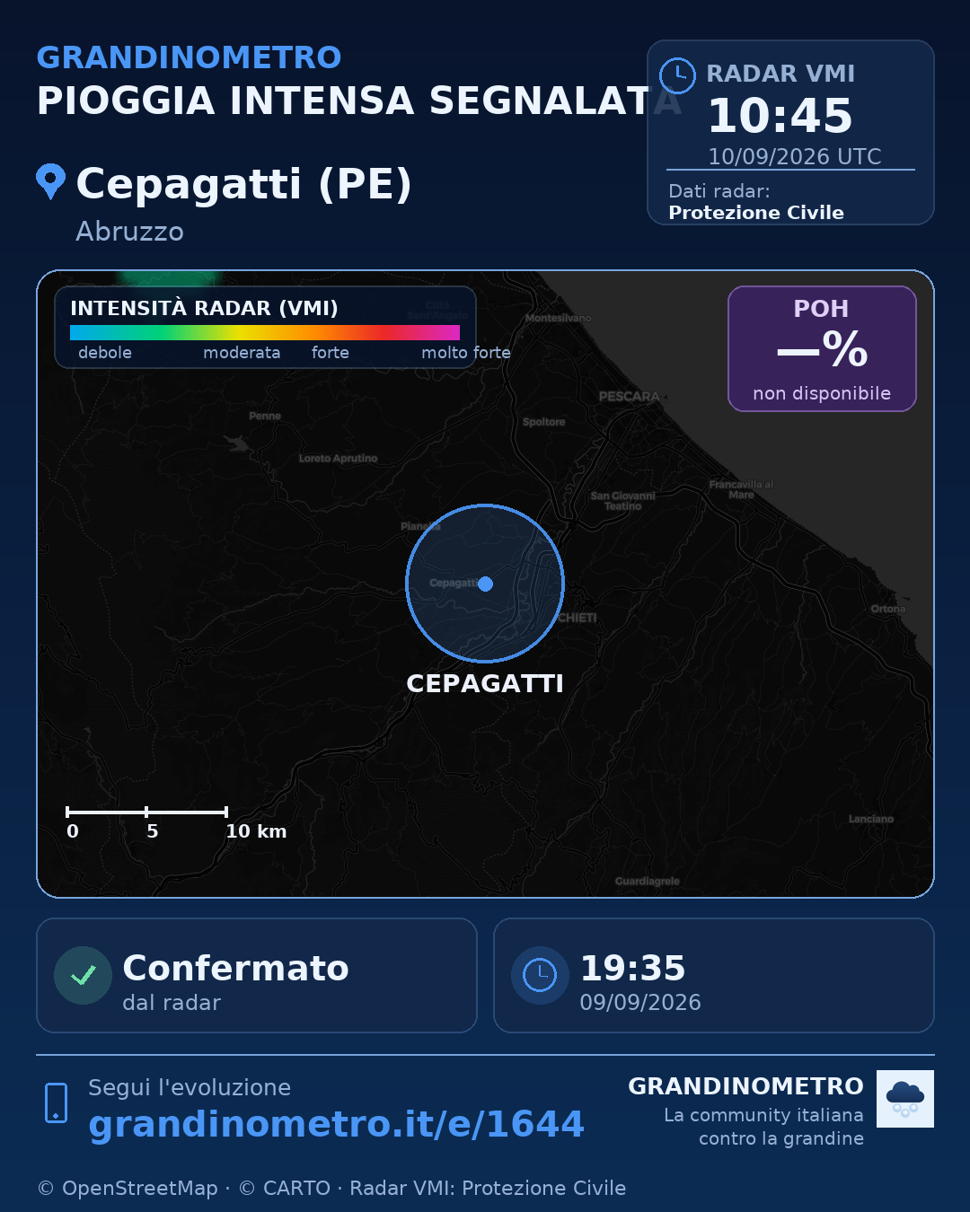 Mappa dell'evento: pioggia intensa a Cepagatti (PE)