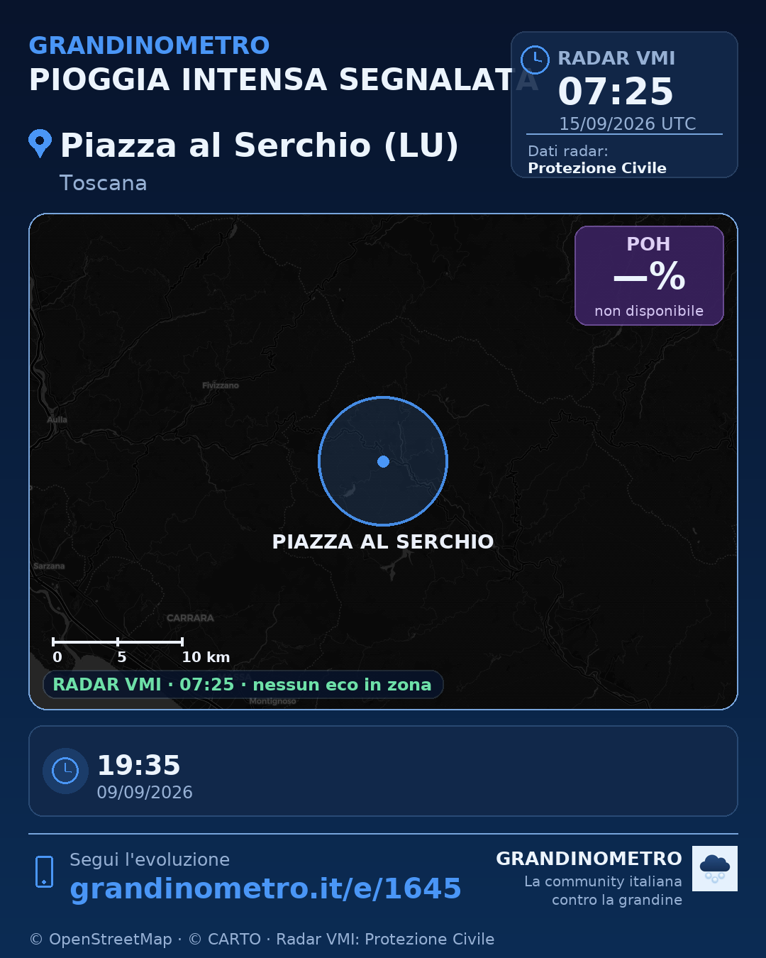 Mappa dell'evento: pioggia intensa a Piazza al Serchio (LU)