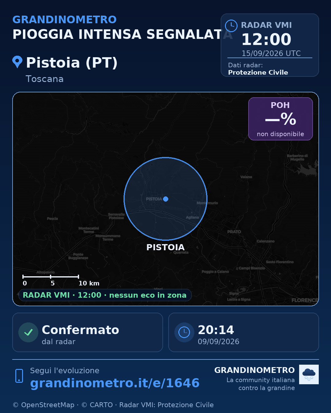 Mappa dell'evento: pioggia intensa a Pistoia (PT)