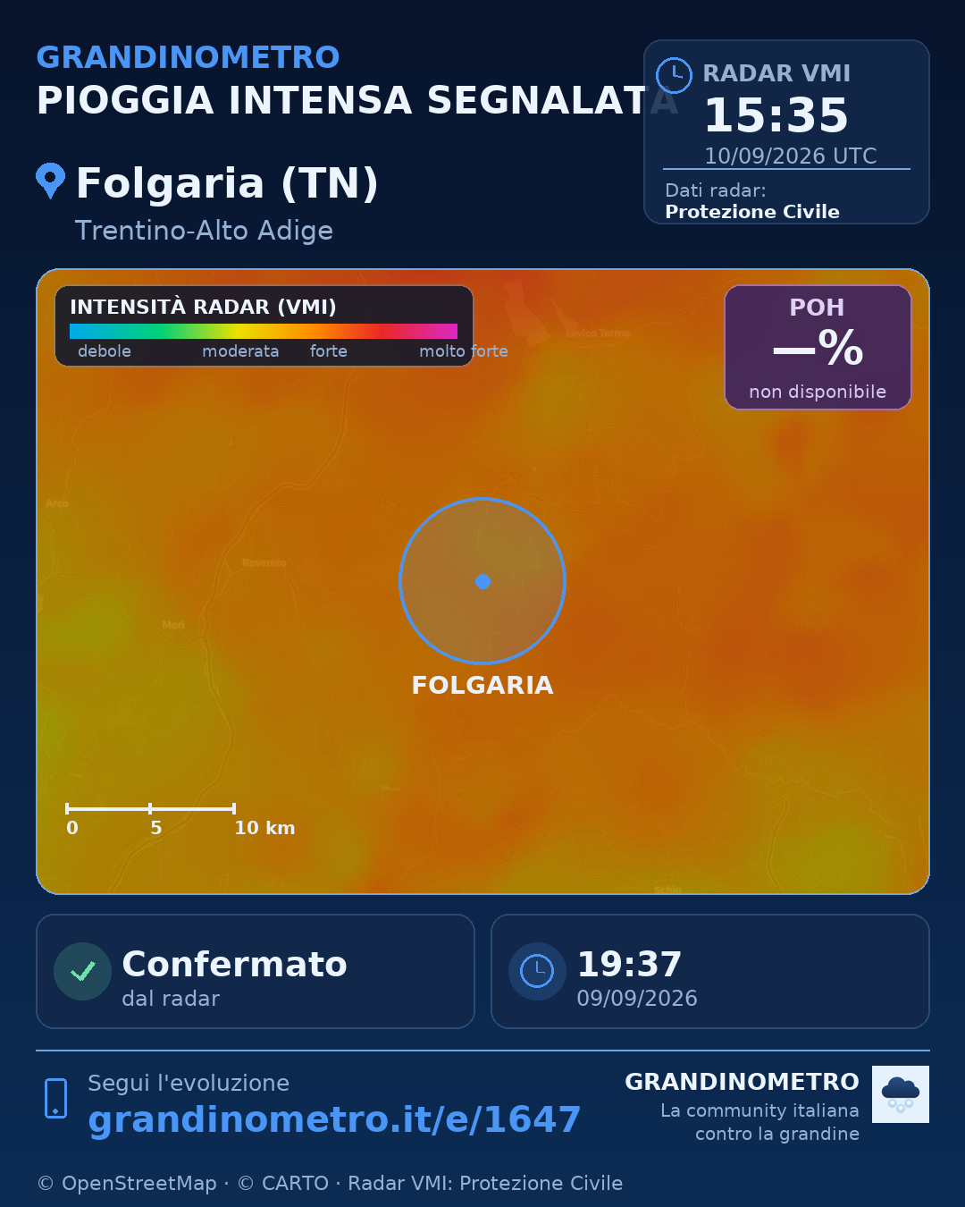 Mappa dell'evento: pioggia intensa a Folgaria (TN)
