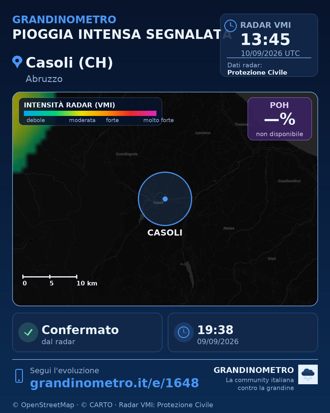 Mappa dell'evento: pioggia intensa a Casoli (CH)