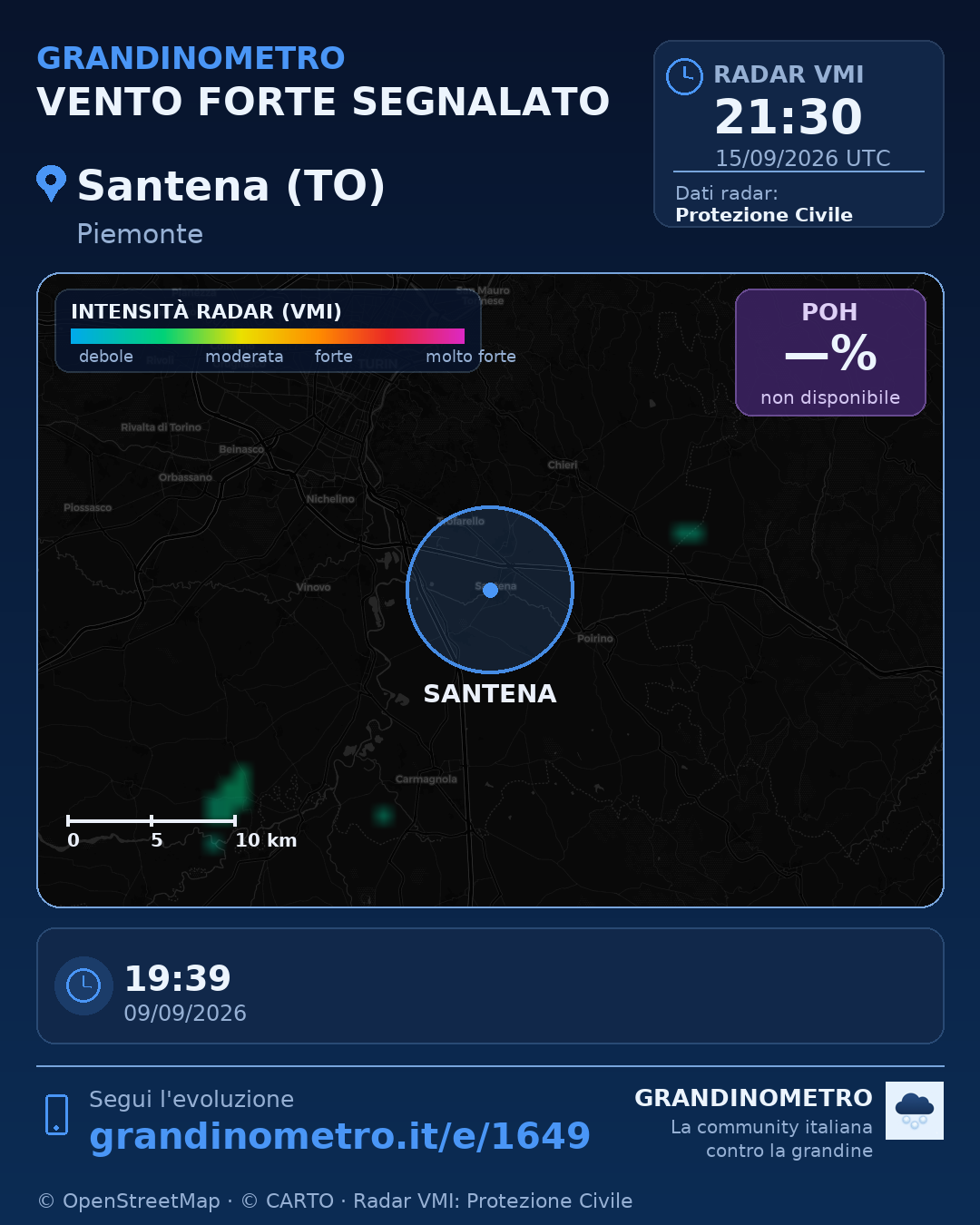 Mappa dell'evento: vento forte a Santena (TO)