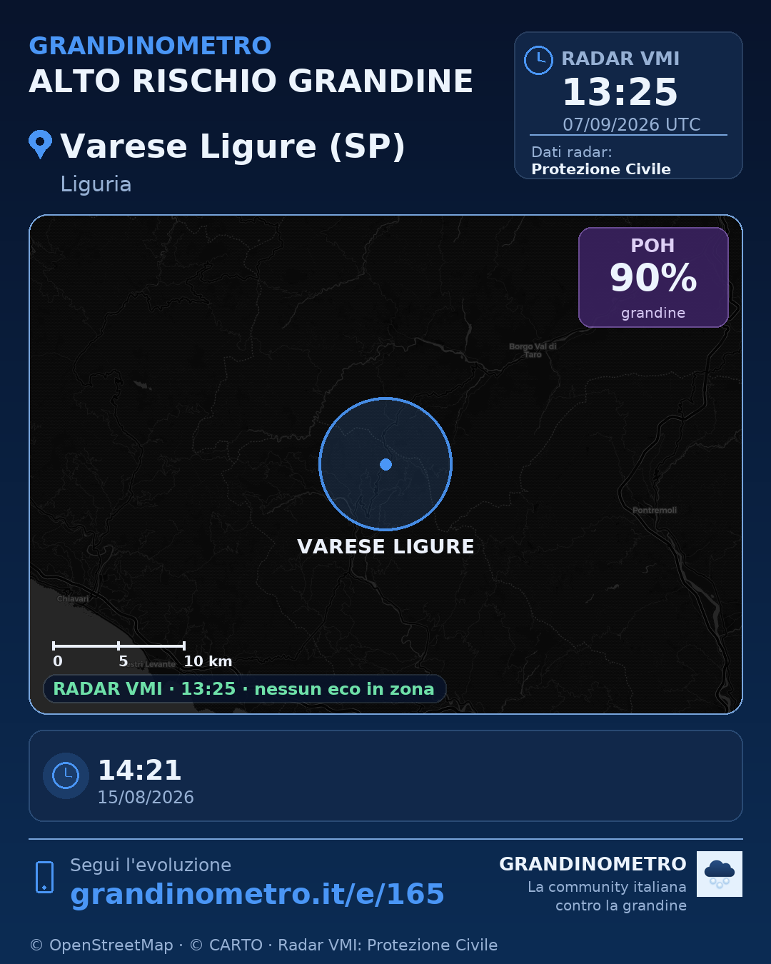 Mappa dell'evento: grandine a Varese Ligure (SP)
