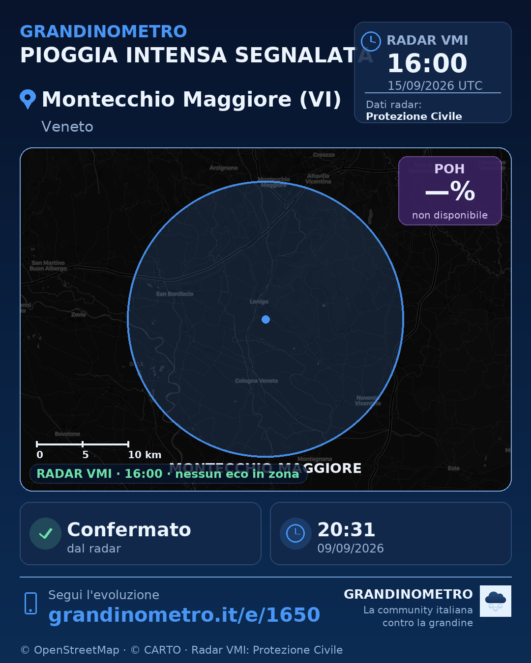 Mappa dell'evento: pioggia intensa a Montecchio Maggiore (VI)
