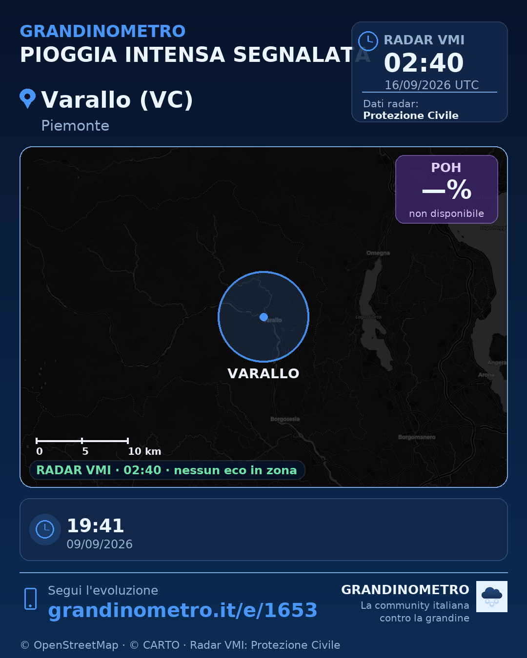 Mappa dell'evento: pioggia intensa a Varallo (VC)