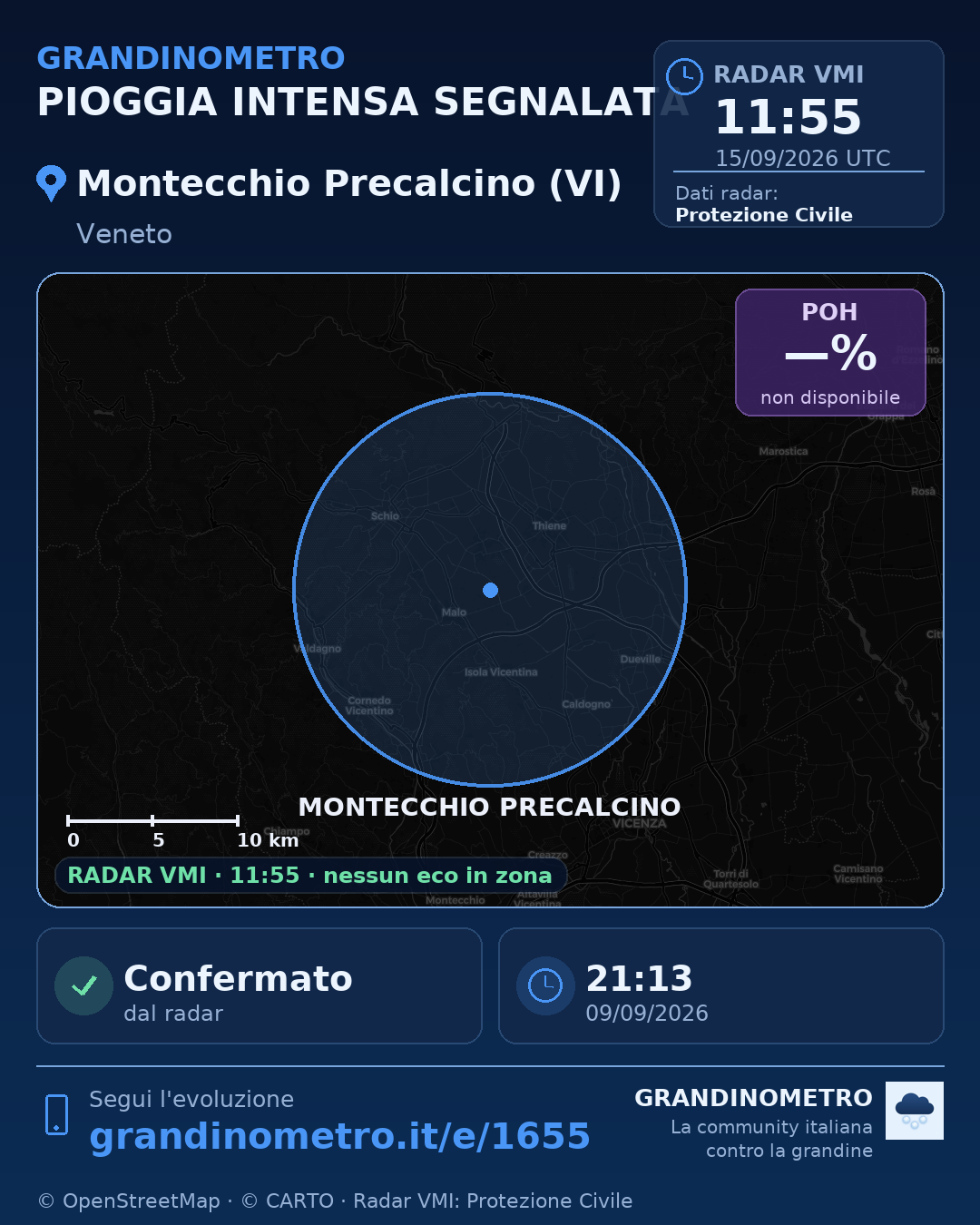 Mappa dell'evento: pioggia intensa a Montecchio Precalcino (VI)