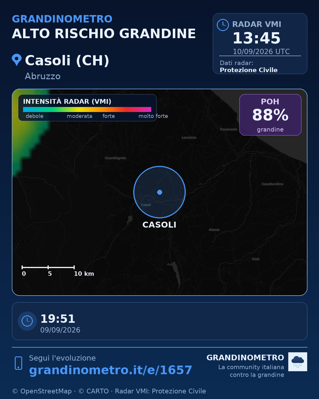 Mappa dell'evento: grandine a Casoli (CH)