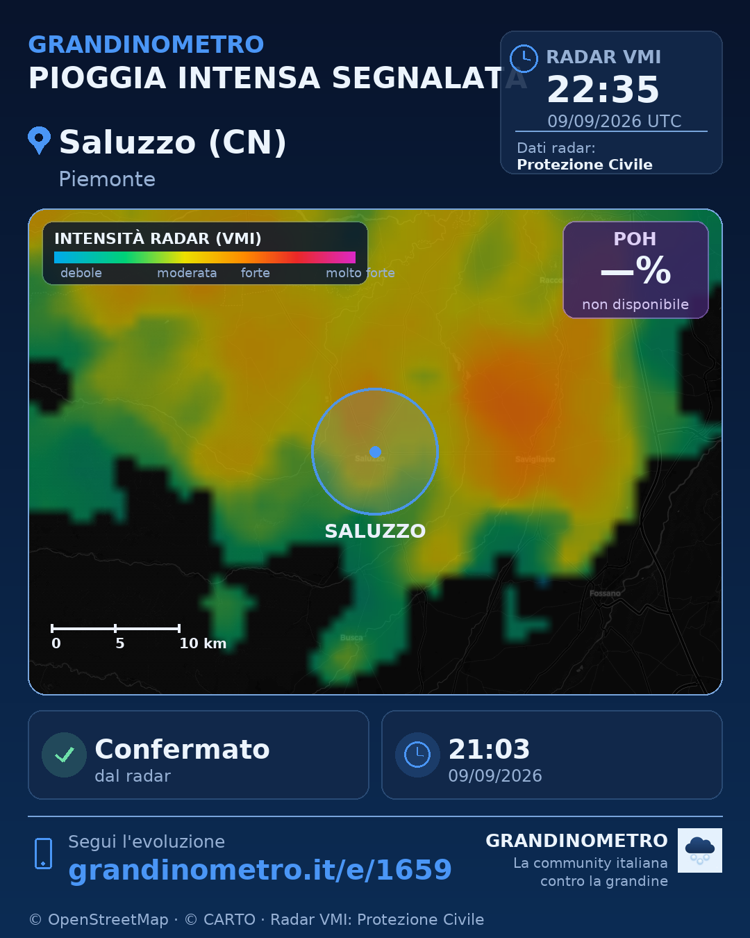 Mappa dell'evento: pioggia intensa a Saluzzo (CN)