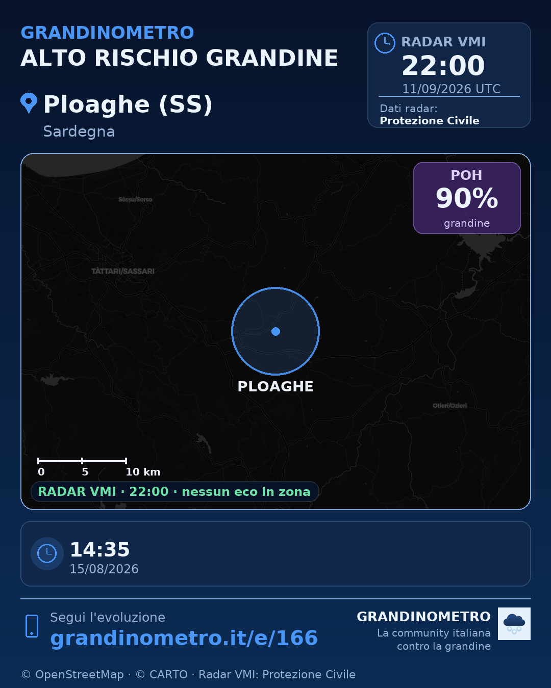 Mappa dell'evento: grandine a Ploaghe (SS)