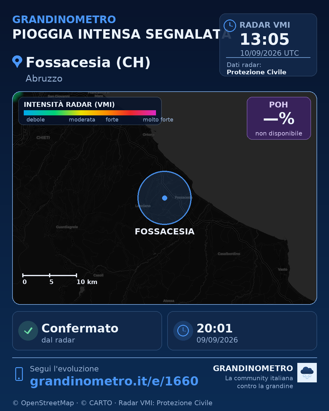 Mappa dell'evento: pioggia intensa a Fossacesia (CH)