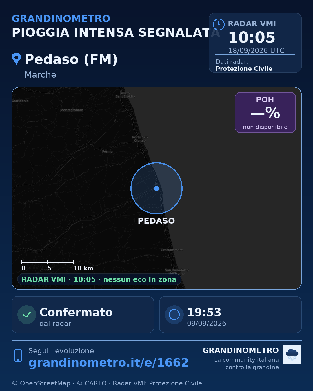 Mappa dell'evento: pioggia intensa a Pedaso (FM)