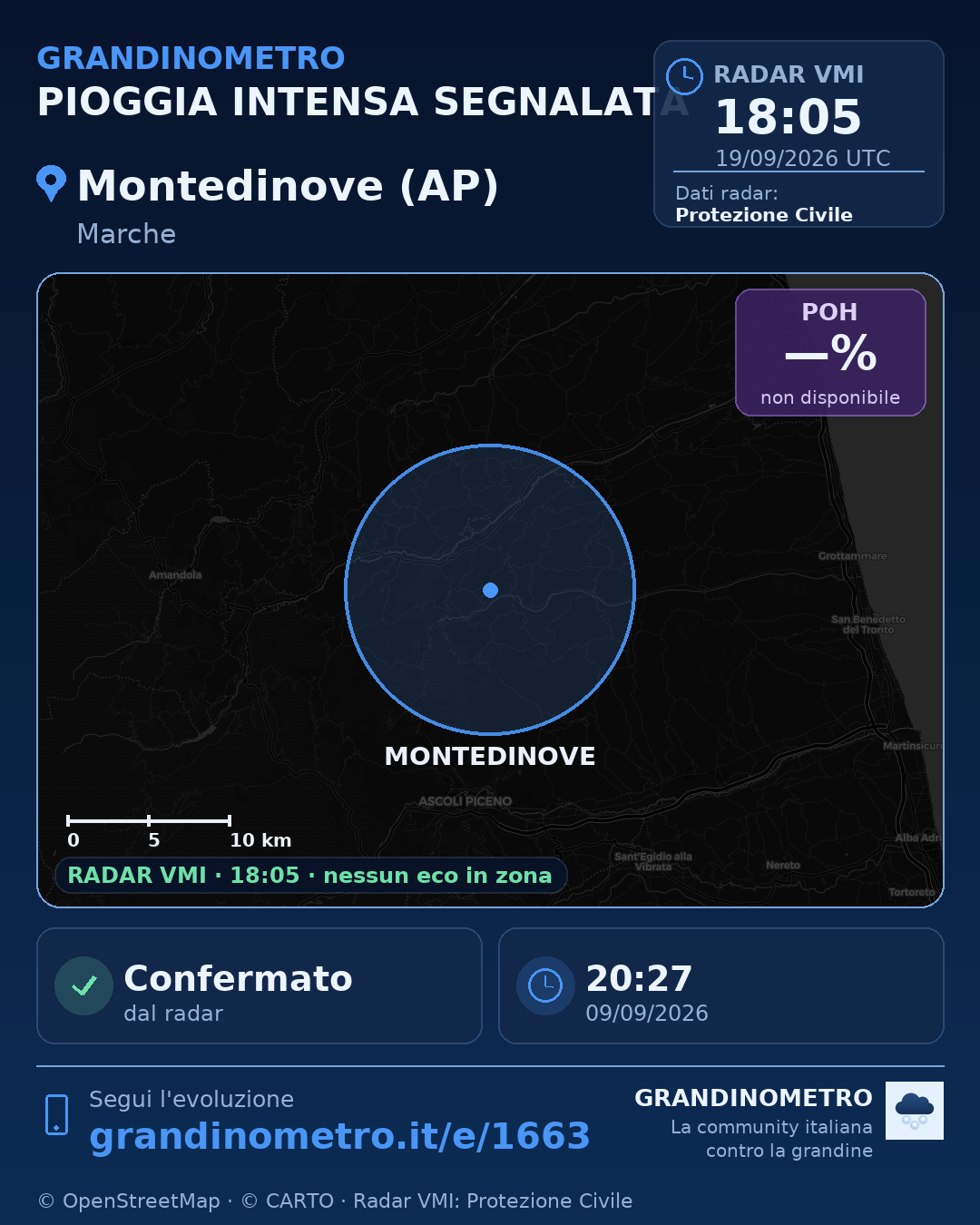 Mappa dell'evento: pioggia intensa a Montedinove (AP)