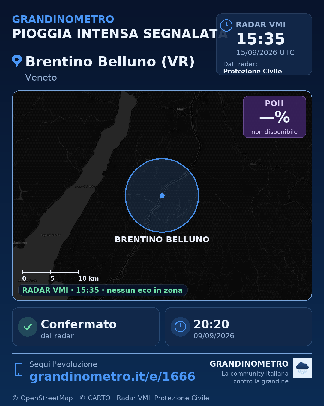 Mappa dell'evento: pioggia intensa a Brentino Belluno (VR)