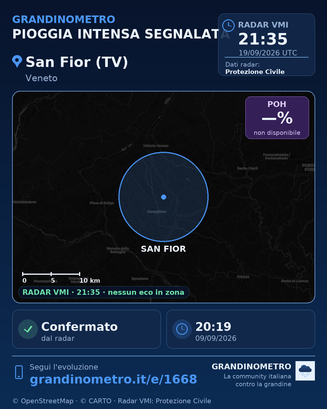 Mappa dell'evento: pioggia intensa a San Fior (TV)