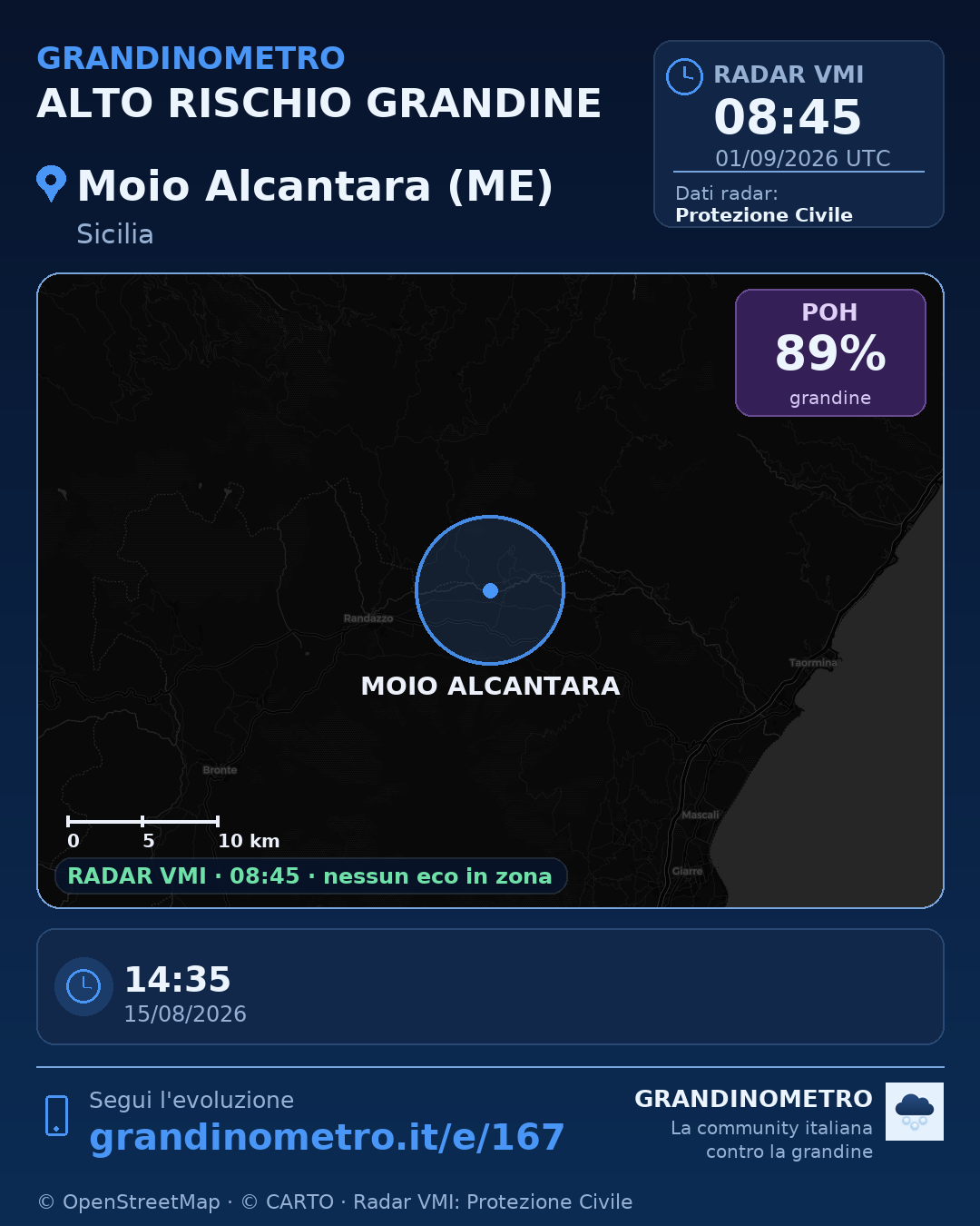 Mappa dell'evento: grandine a Moio Alcantara (ME)
