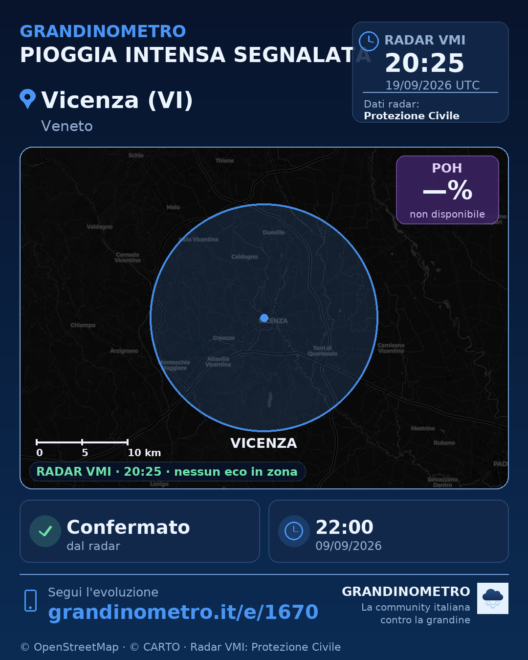 Mappa dell'evento: pioggia intensa a Vicenza (VI)