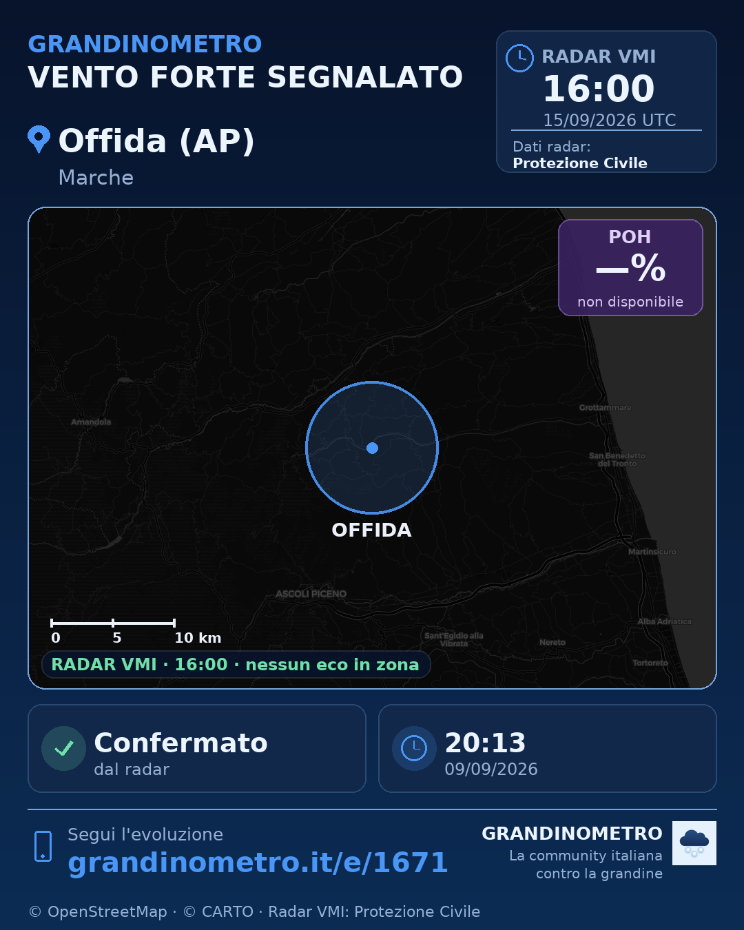 Mappa dell'evento: vento forte a Offida (AP)
