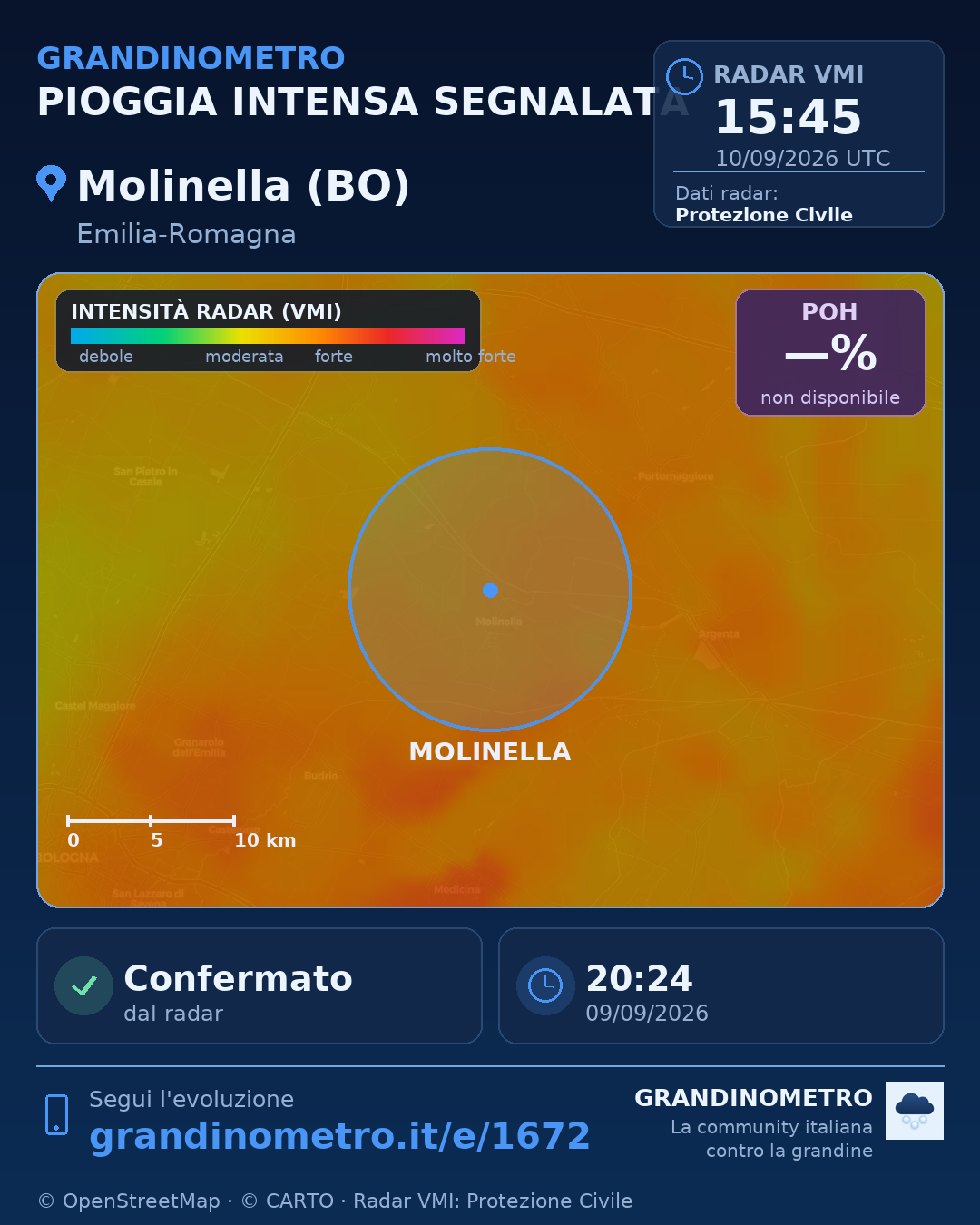 Mappa dell'evento: pioggia intensa a Molinella (BO)