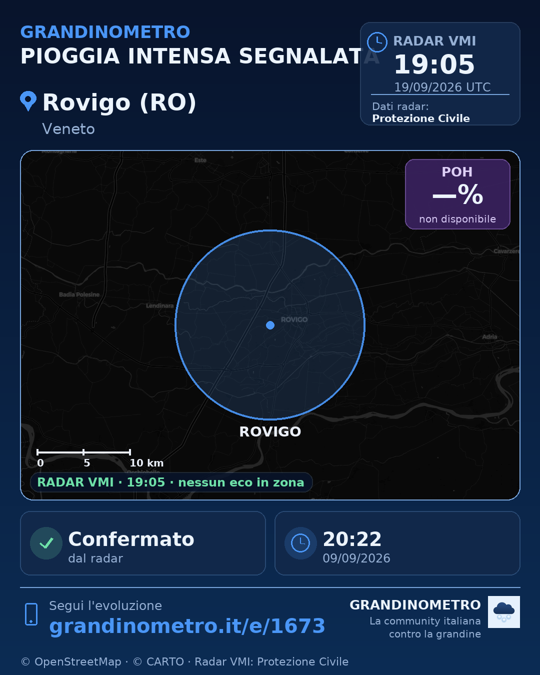 Mappa dell'evento: pioggia intensa a Rovigo (RO)