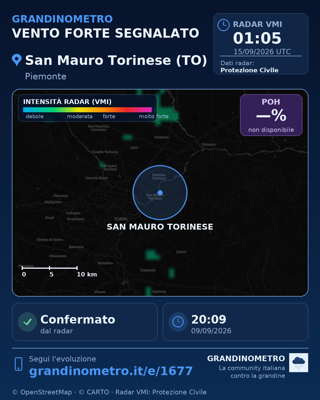 Mappa dell'evento: vento forte a San Mauro Torinese (TO)