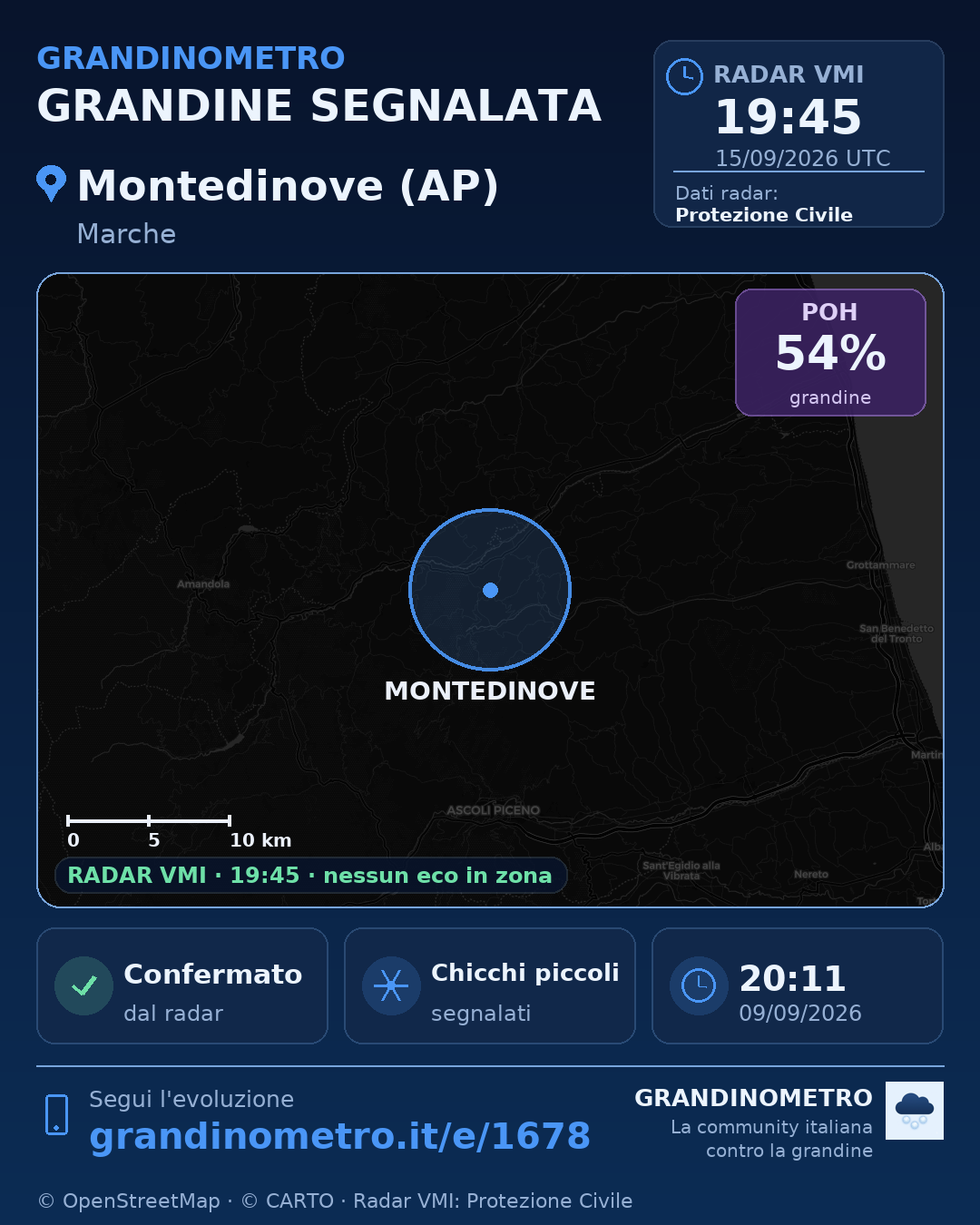 Mappa dell'evento: grandine a Montedinove (AP)