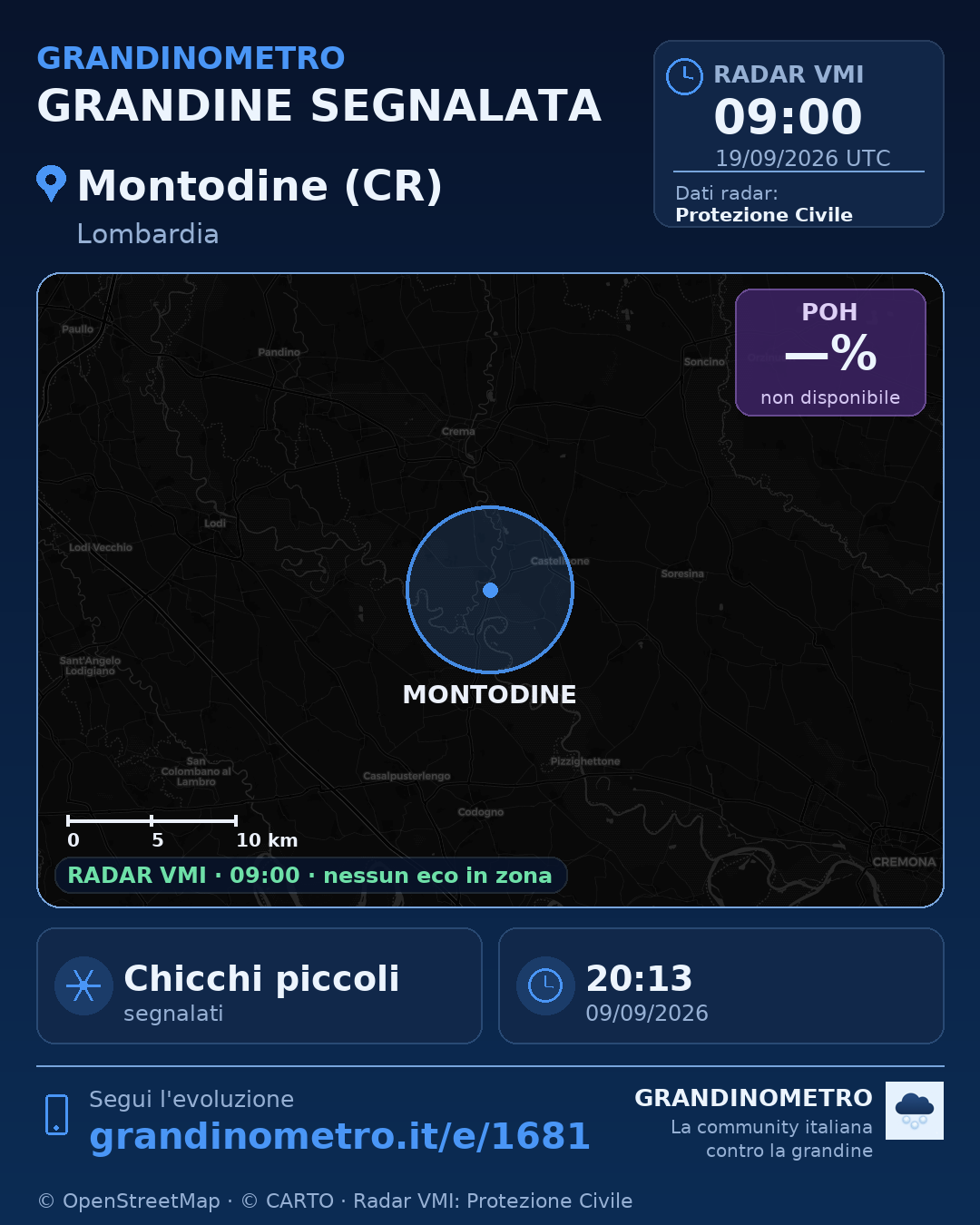 Mappa dell'evento: grandine a Montodine (CR)