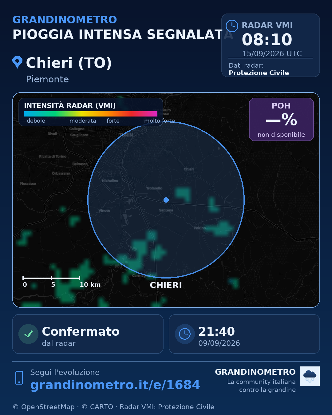 Mappa dell'evento: pioggia intensa a Chieri (TO)