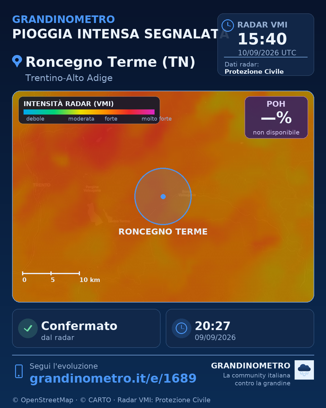 Mappa dell'evento: pioggia intensa a Roncegno Terme (TN)