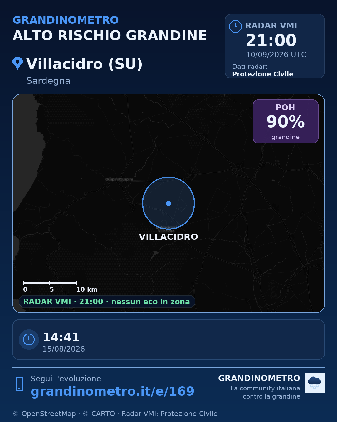 Mappa dell'evento: grandine a Villacidro (SU)