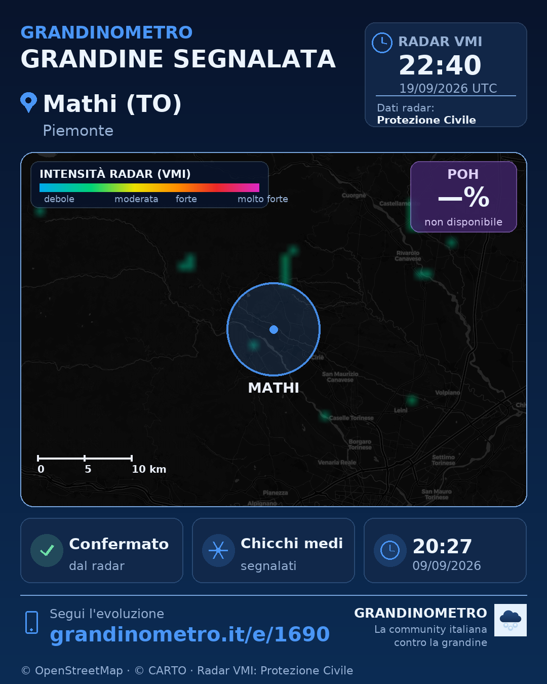 Mappa dell'evento: grandine a Mathi (TO)