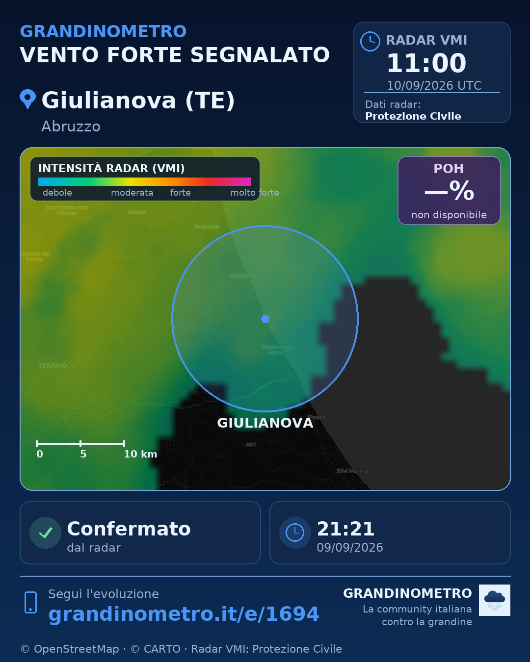 Mappa dell'evento: vento forte a Giulianova (TE)